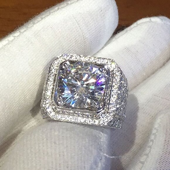 New Mens Engagement Cubic Zirconia Ring 925 Sterling Silver - Picture 2 of 4